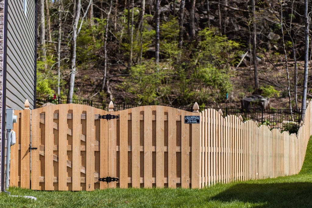 Cypress Cut Arch Shadow Box Fence